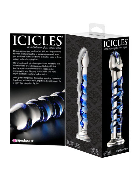 Pipedream Icicles No. 5 Glass Wand — Clear/Blue, 7 in - PD2905-00
