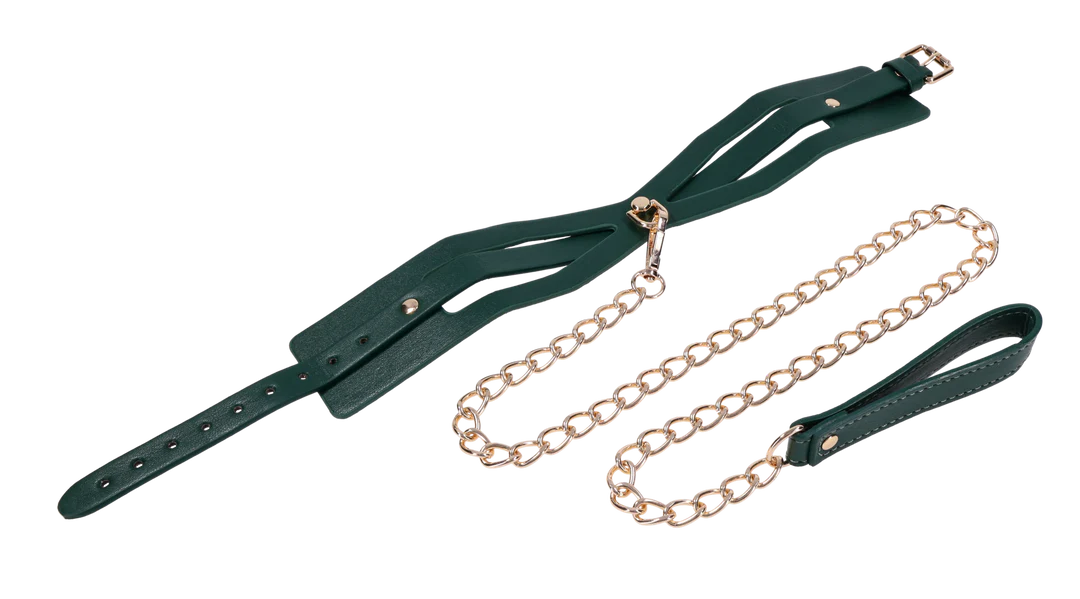 Sportsheets Indica Cutout Collar and Leash — Emerald, Adjustable Fit - SS10216