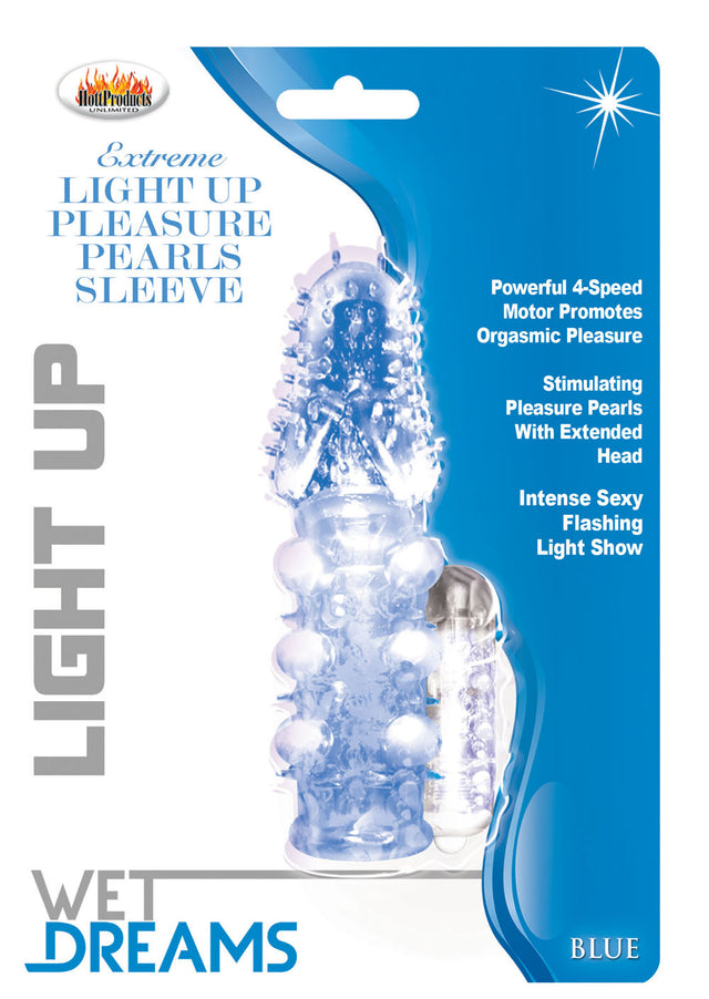 Hott Products Light Up Extreme Pleasure Pearls Penis Sleeve — Blue - HTP2786