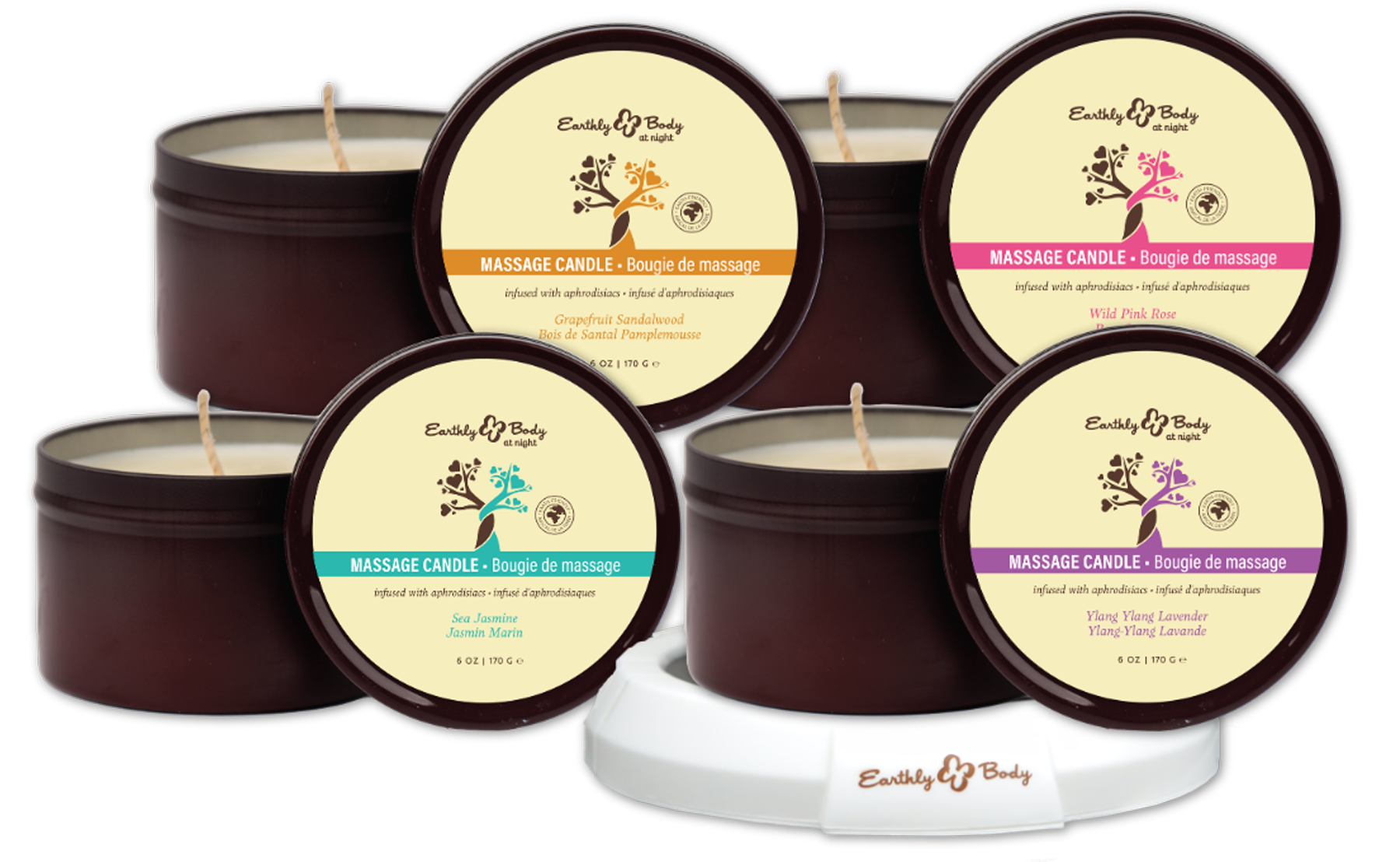 Earthly Body at Night Aphrodisiac PrePack Bath Fizzers and Candles 16pcs plus tester and candle warmer by Earthly Body