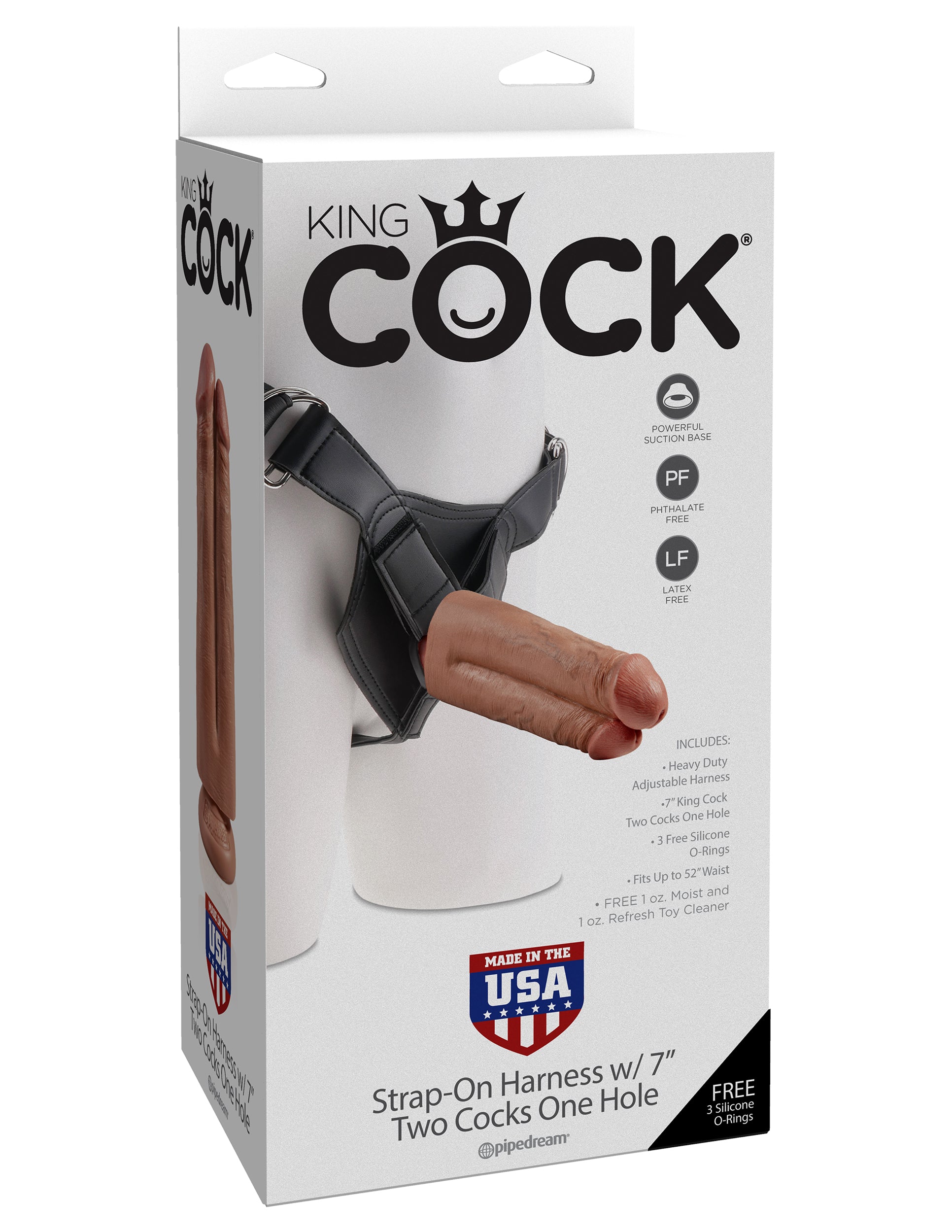 King Cock Strap-on Harness With 7" Two Cocks One Hole - Tan by Pipedream