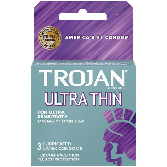 Paradise Marketing Trojan Sensitivity Ultra Thin Lubricated Condoms, 3 Pack - TJ92620