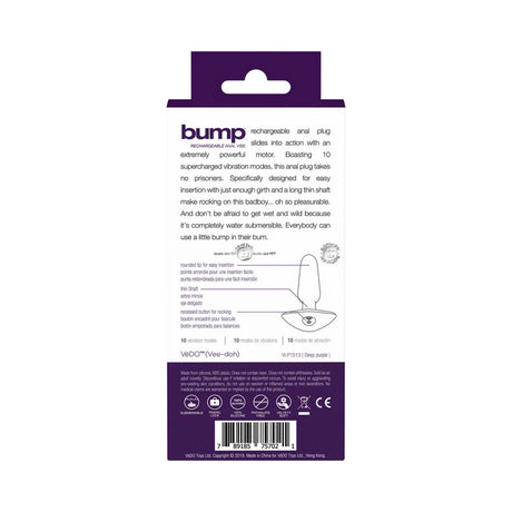VeDO Bump Rechargeable Anal Vibe — Purple, 10 Vibration Modes - VI-P1513