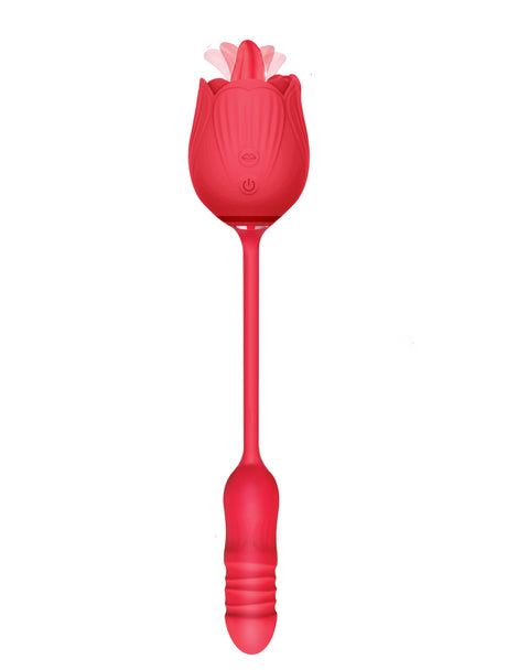 Icon Brands Wild Rose Dual-Motor Tonguing & Thrusting Vibrator, Red - IC1708