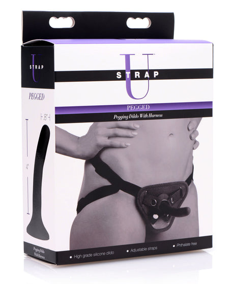 XR Brands Pegged Strap-On Dildo with Adjustable Harness — Black - SU-AF186