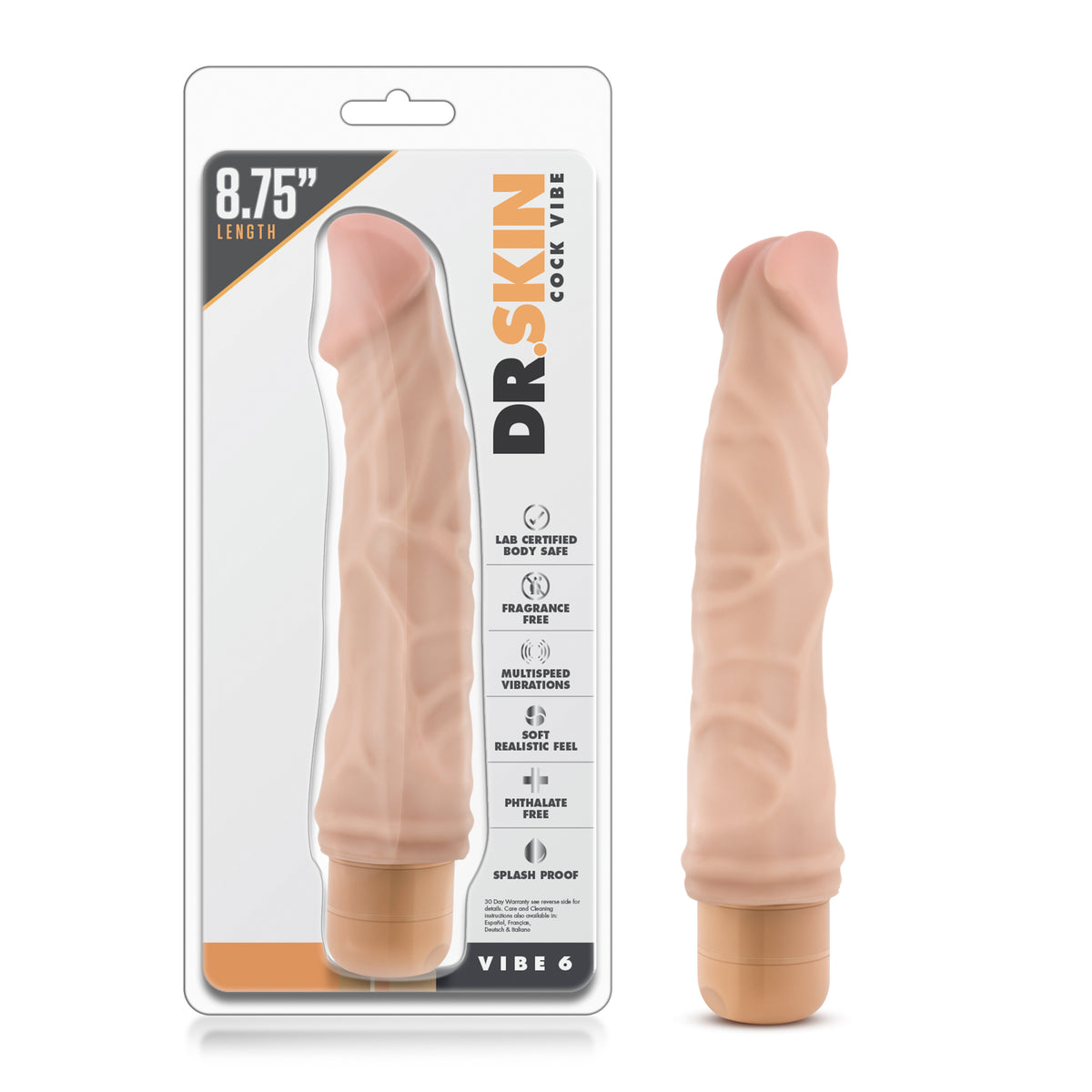 Blush Dr. Skin Cock Vibe 6 Realistic Vibrator — Beige, 9 in - BL-11313