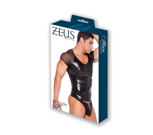 Wet Look T-Shirt - One Size - Black by Allure Lingerie