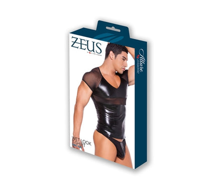 Wet Look T-Shirt - One Size - Black by Allure Lingerie