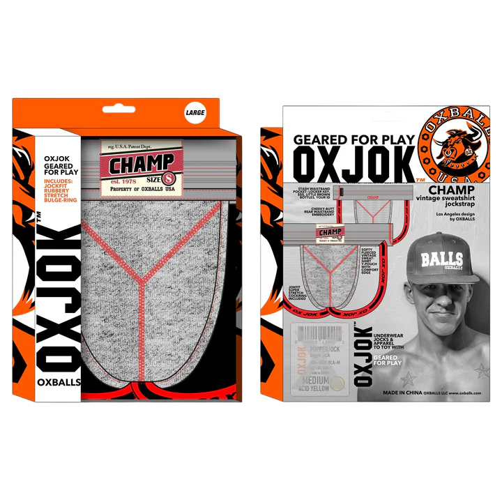 OXBALLS Champ Vintage Sweatshirt Jockstrap — Small, Gray Heather - OX-JOK-1004-GRY-S