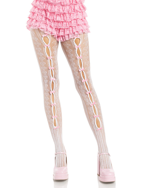 Leg Avenue Sweetheart Striped Tights — One Size, White/Pink - LA-9733WPKOS