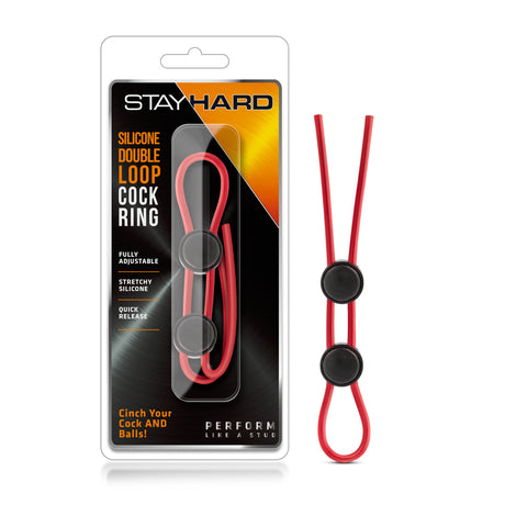 Blush Stay Hard Silicone Double Loop Cock Ring — Red, Adjustable - BL-32098