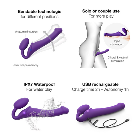 STRAP-ON-ME Vibrating Bendable Strap-On, M — Purple - SM3922