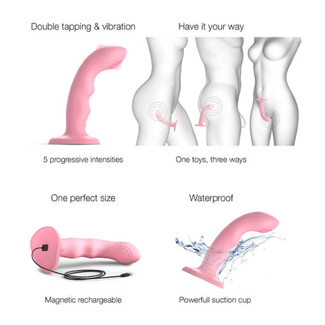 STRAP-ON-ME Tapping Dildo Wave — Double-Tapping Vibrator, Coral Pink - SM7525