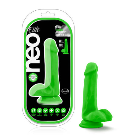 Blush Neo Elite 6 Inch Dual-Density Silicone Dildo, Neon Green - BL-82422