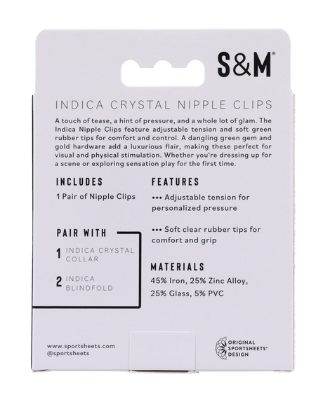 Sportsheets Indica Nipple Clips — Adjustable Tension, Green Gem - SS10218