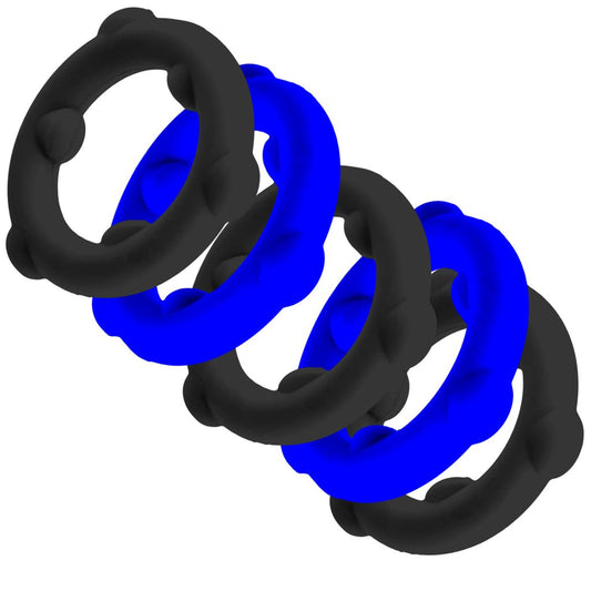 OXBALLS Gearheads 5-Pack Cock Rings — Blue & Black - OX-3203-GCBK