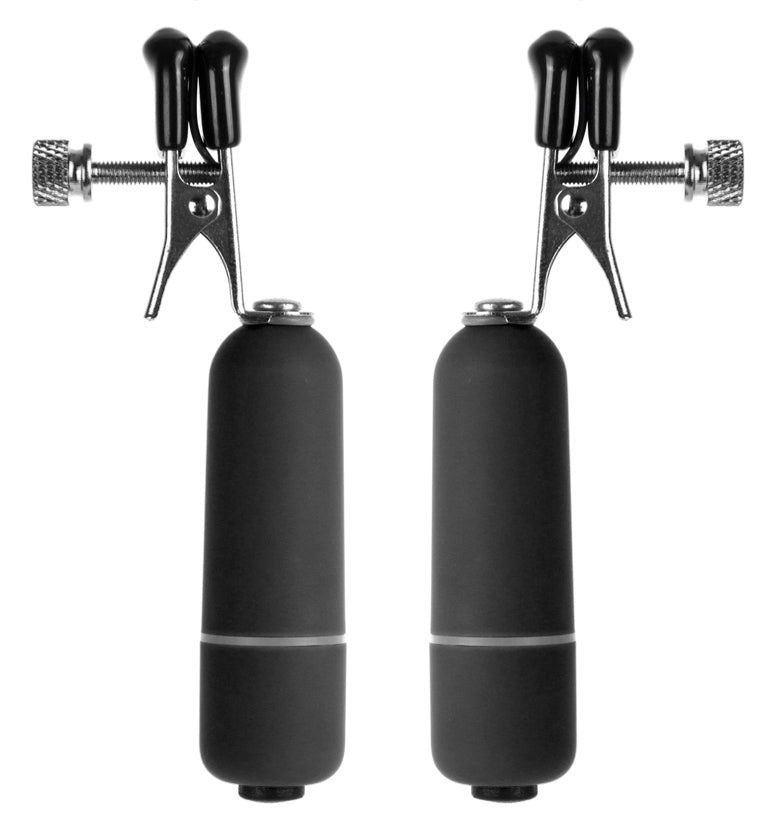 Vibrating Nipple Clamps - Black by Shots