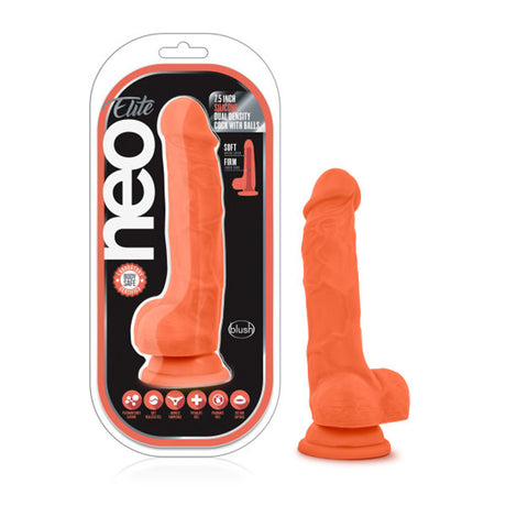 Blush Neo Elite Dual-Density Silicone Dildo with Suction Cup, 7.5 in, Neon Orange - BL-82119
