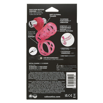 Lovers Cage Stretchy Cock Cage Comfortable Scrotum Cage Pink Rechargeable by CalExotics