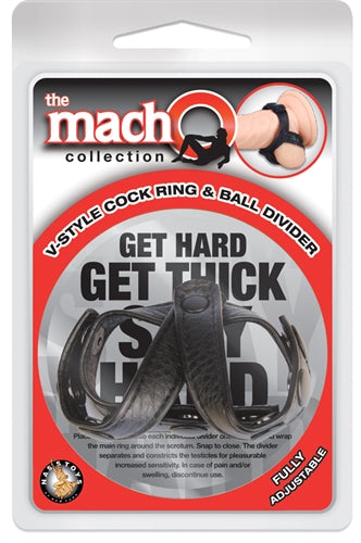 The Macho Collection v-Style Cock Ring and Ball Divider - Black by Nasstoys