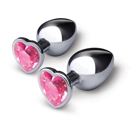 b-Vibe Jewel Heart Metal Butt Plug Training Set — 2 Sizes - BV2983