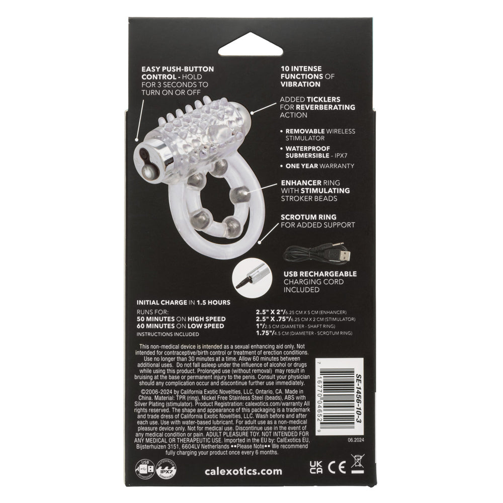 Maximus Enhancement Ring 5 Stroker Beads Rechargeable Clear by CalExotics