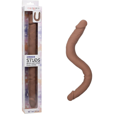 CalExotics Bend-and-Hold Dual-Ended Silicone Dildo, 16 Inch, Brown - SE0256113