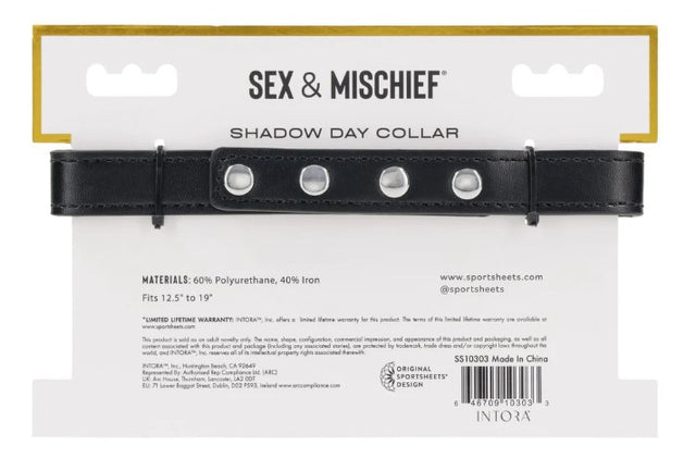 Sportsheets Shadow Day Collar — Black Faux Leather - SS10303