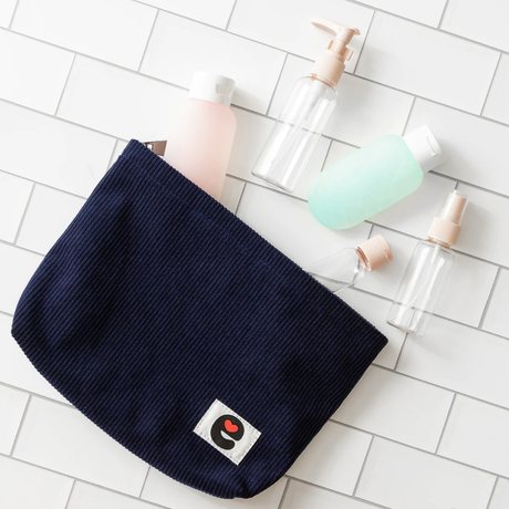 Emojibator Pleasure Pouch — Midnight Blue Corduroy Travel Case (8.25 × 6.9 × 2 in) - EM7150