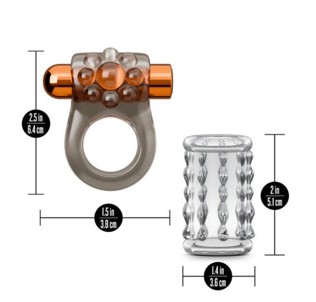 Blush Stay Hard Vibrating Cock Ring Set with Textured Sleeve - BL-74129