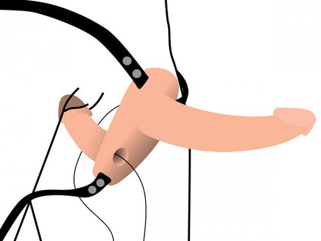 Power Pegger Silicone Vibrating Double Dildo With Harness - Flesh by XR Brands