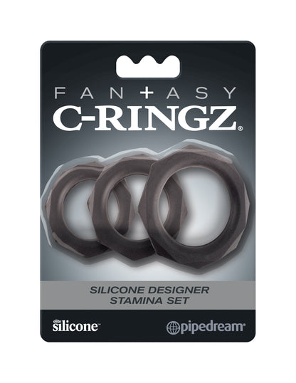 Fantasy C-Ringz Silicone Designer Stamina Set Black by Pipedream
