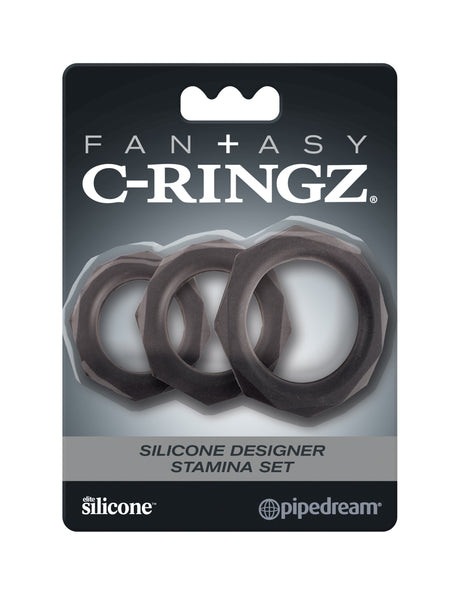 Pipedream Fantasy C-Ringz Silicone Stamina Set, 3 Rings (Black) - PD5967-23