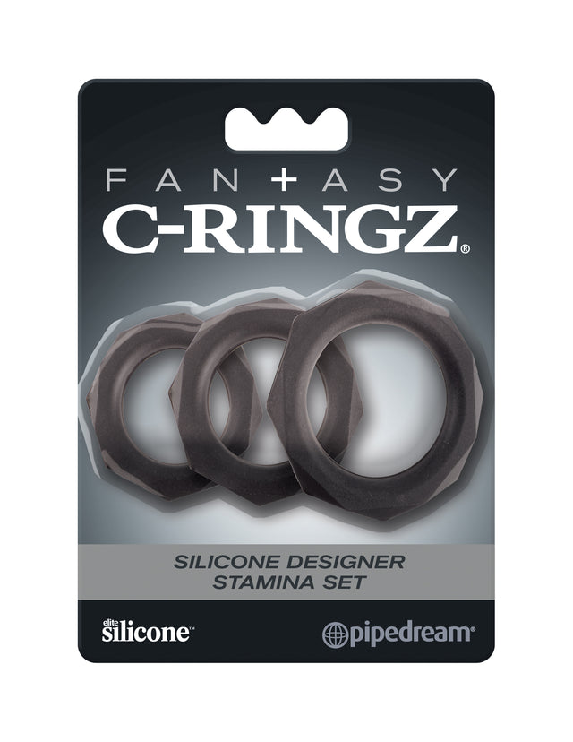 Pipedream Fantasy C-Ringz Silicone Stamina Set, 3 Rings (Black) - PD5967-23