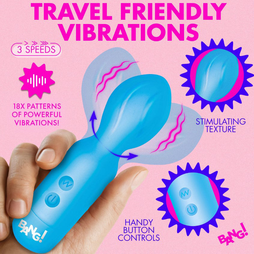 XR Brands Bang! Silicone Mini Wand, 18-Function — Blue, 4.6in - BNG-AH883-BL