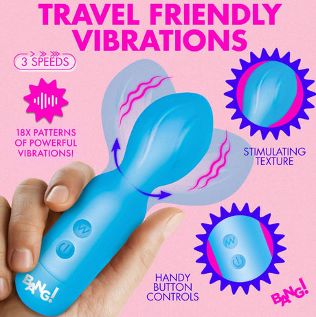 XR Brands Bang! Silicone Mini Wand, 18-Function — Blue, 4.6in - BNG-AH883-BL