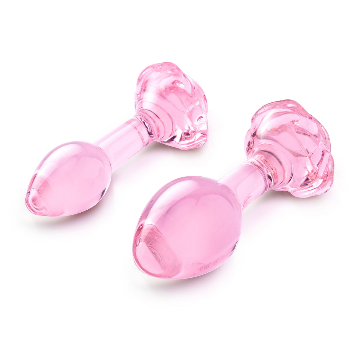 b-Vibe Pink Roses Glass Butt Plug Training Set — 2-Pack - BV2976