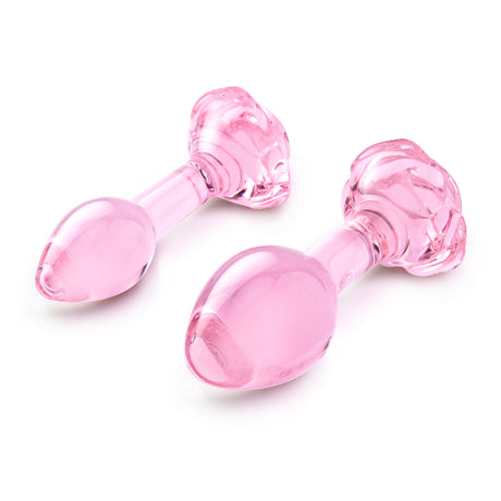 b-Vibe Pink Roses Glass Butt Plug Training Set — 2-Pack - BV2976