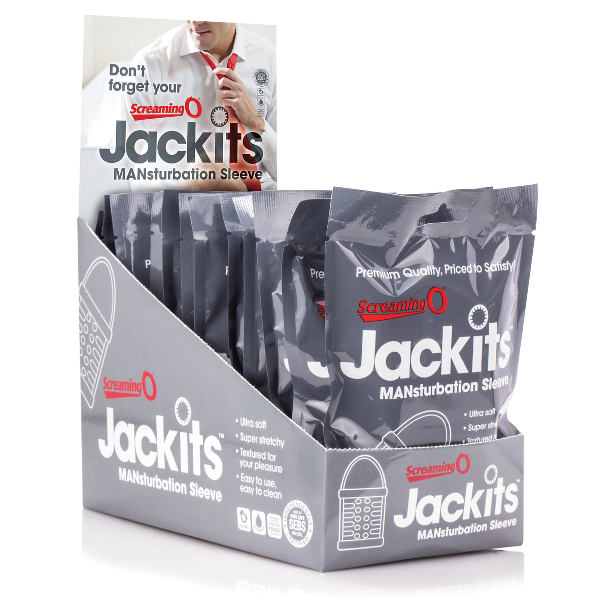 Screaming O Jackits Reusable Male Sleeves — Clear, 12-Count Display - JAK-C-110D