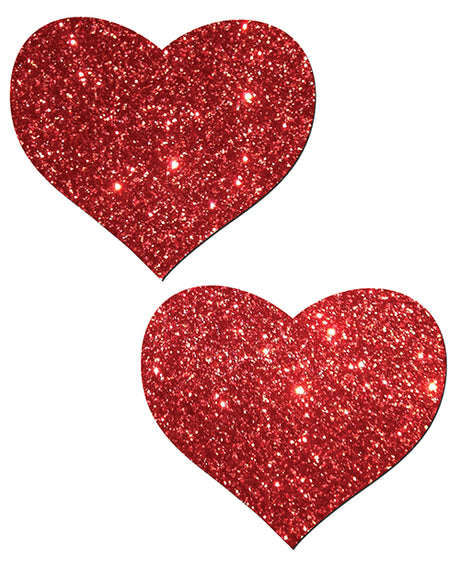 Pastease Glitter Heart Pasties — Red, One Size