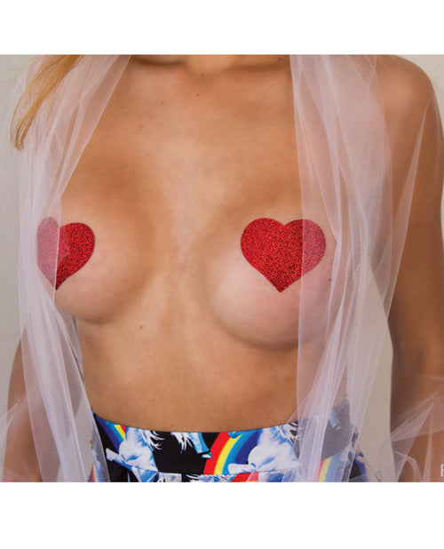 Pastease Glitter Heart Pasties — Red, One Size