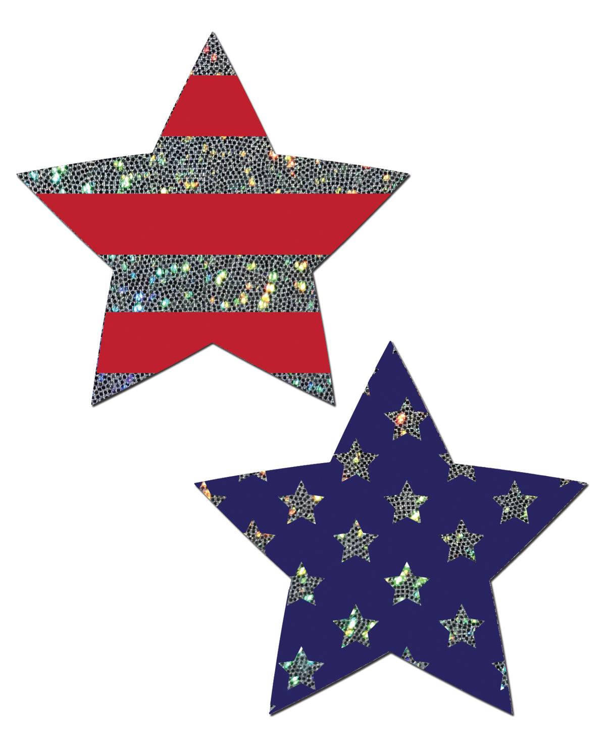 Pastease Glitter Star Pasties — Red/Blue, One Size