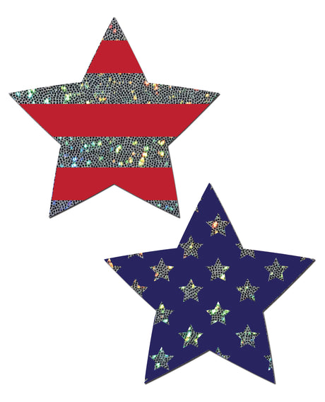 Pastease Glitter Star Pasties — Red/Blue, One Size