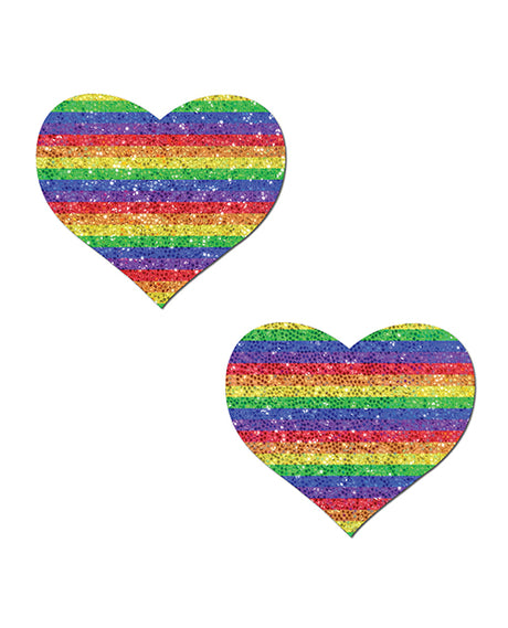 Pastease Glitter Heart Pasties — Rainbow, One Size
