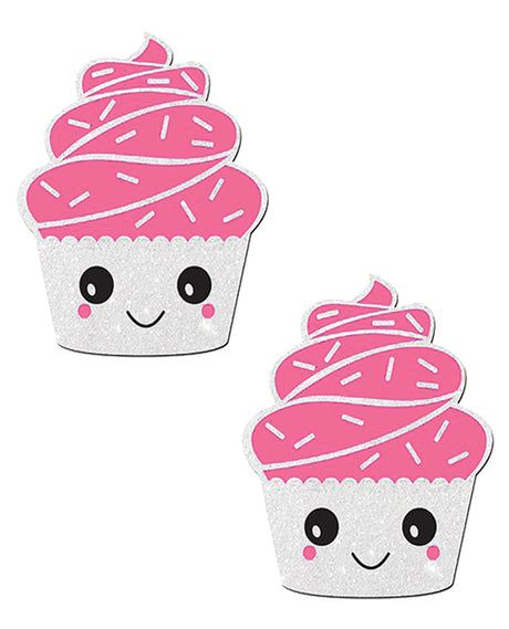 Pastease Cupcake Glittery Frosting Nipple Pastie - White O/S by Pastease