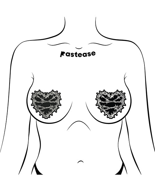 Pastease Barbed Wire Heart Reflective Pasties — Black, One Size