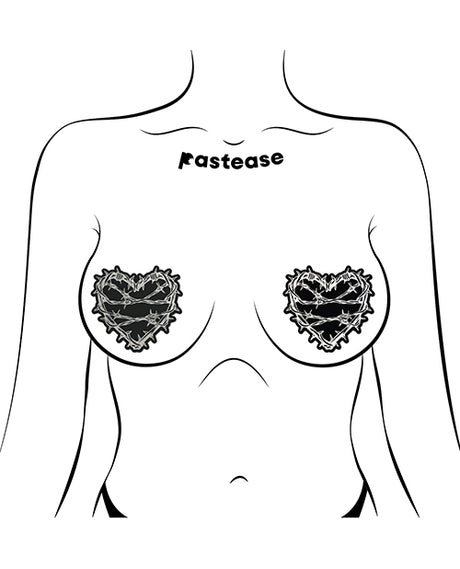 Pastease Barbed Wire Heart Reflective Pasties — Black, One Size