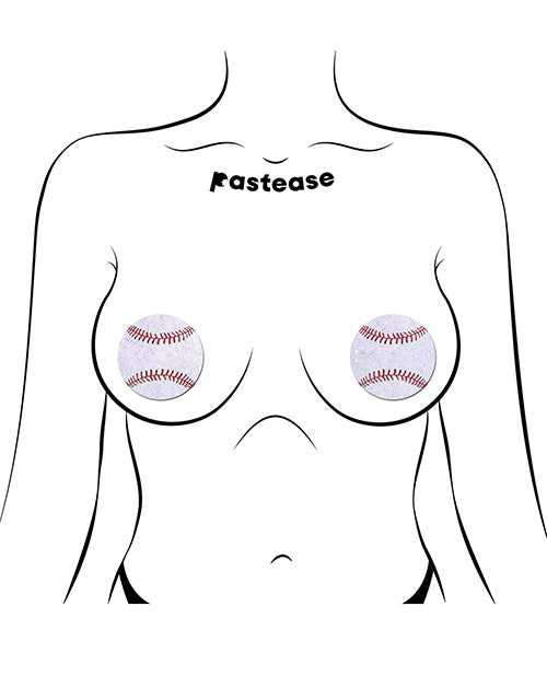 Pastease Baseball Sparkly Pasties — White, 2.5in One Size