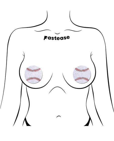 Pastease Baseball Sparkly Pasties — White, 2.5in One Size