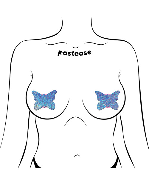 Pastease Glitter Butterfly Nipple Pasties — Blue, One Size